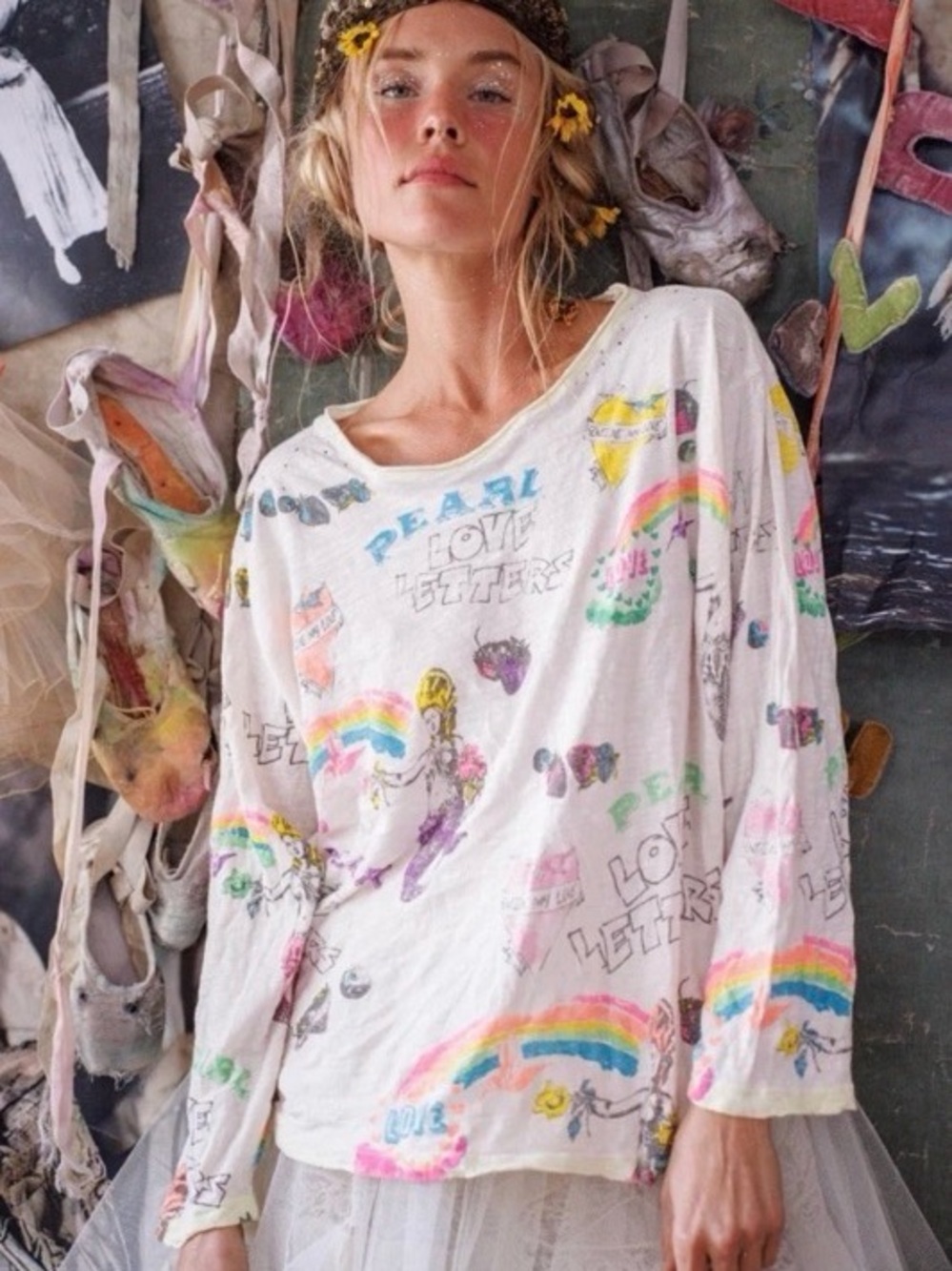 NWT Magnolia Pearl GRAFFITI VIGO NEON Long Sleeve Rainbow & Mermaid Graphic FLAW